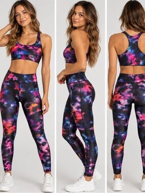 Terez New York Activewear Set XL/L Multicolor Tie Dye Sports Bra Leggings